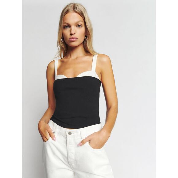 Reformation Harlan Sleeveless Knit Tank Top Black - S - Picture 1 of 5